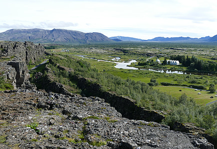 İzlanda, Thingvellir, manzara, kaya, yarıklar, kıtasal levha, kıta kayması