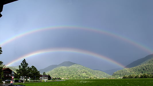 rainbow, germany, reit im winkl, double, nature, after the rain, mountain