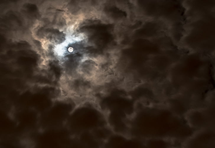 Moon, tumma, yö, valokuvaus, tilaa, pilvet, taivas