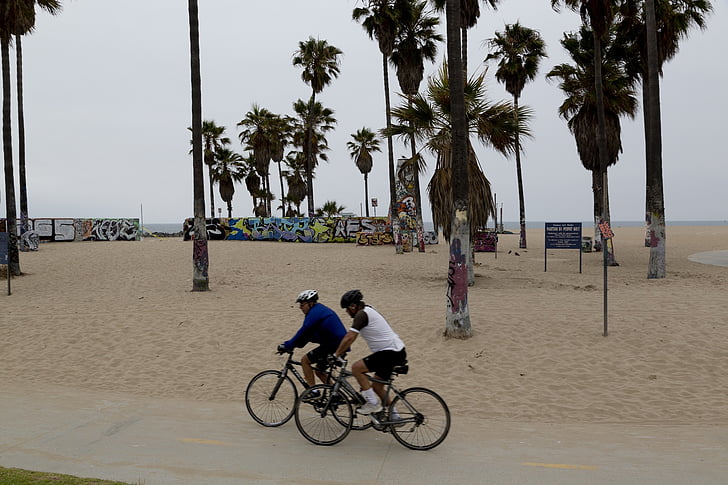 Plaża, rowerzystów, ludzie, aktywny wypoczynek, morze, Venice beach, Kalifornia