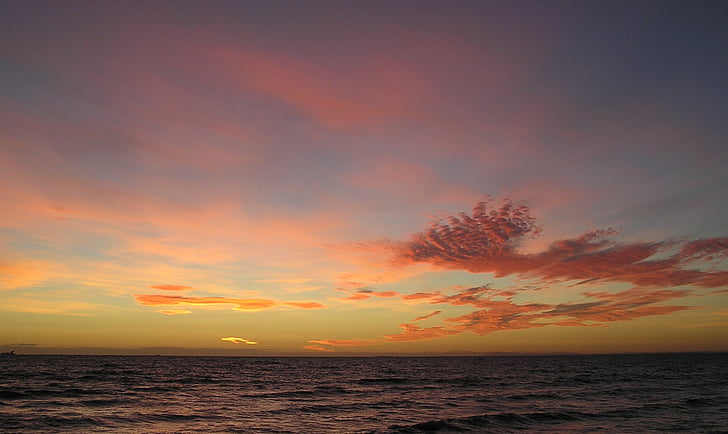 sunset, sea, ocean, water, orange, clouds, sky