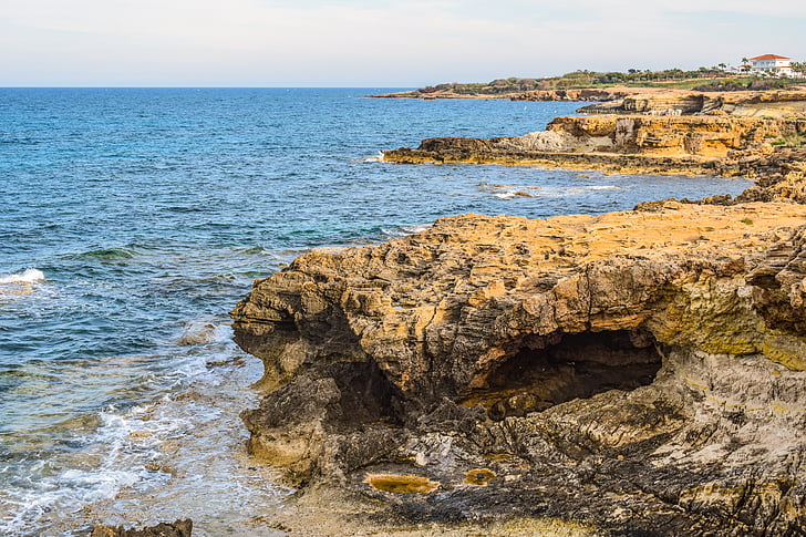 Cyprus, kapparis, rotsformaties, rotsachtige kust, zee, blauw, natuur