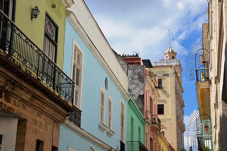 havana, colored houses, blue sky, facades