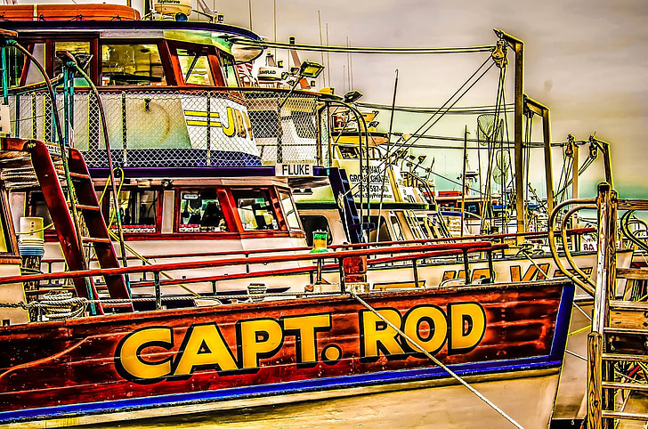 capt, rod - fishing, boat, marina