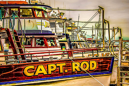 Capt, rod - fiskeri, båd, Marina