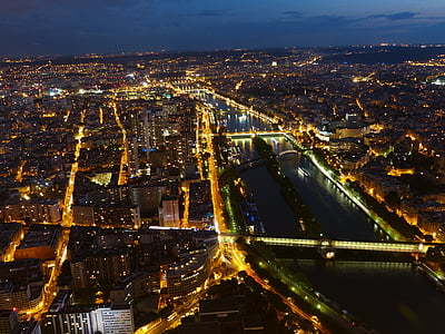 Paris, Frankrike, dens, natt, romantisk, Bridge, lys