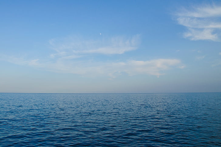 photograph, sea, blue, sky, water, ocean, horizon