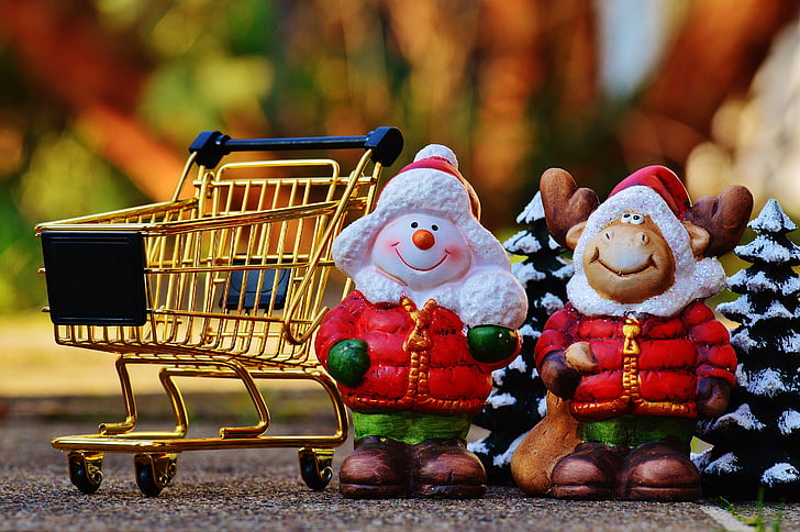 pirkinių krepšelis, Kalėdos, Apsipirkimas, perkant, saldainiai, vežimėlis, pirkinių sąrašas