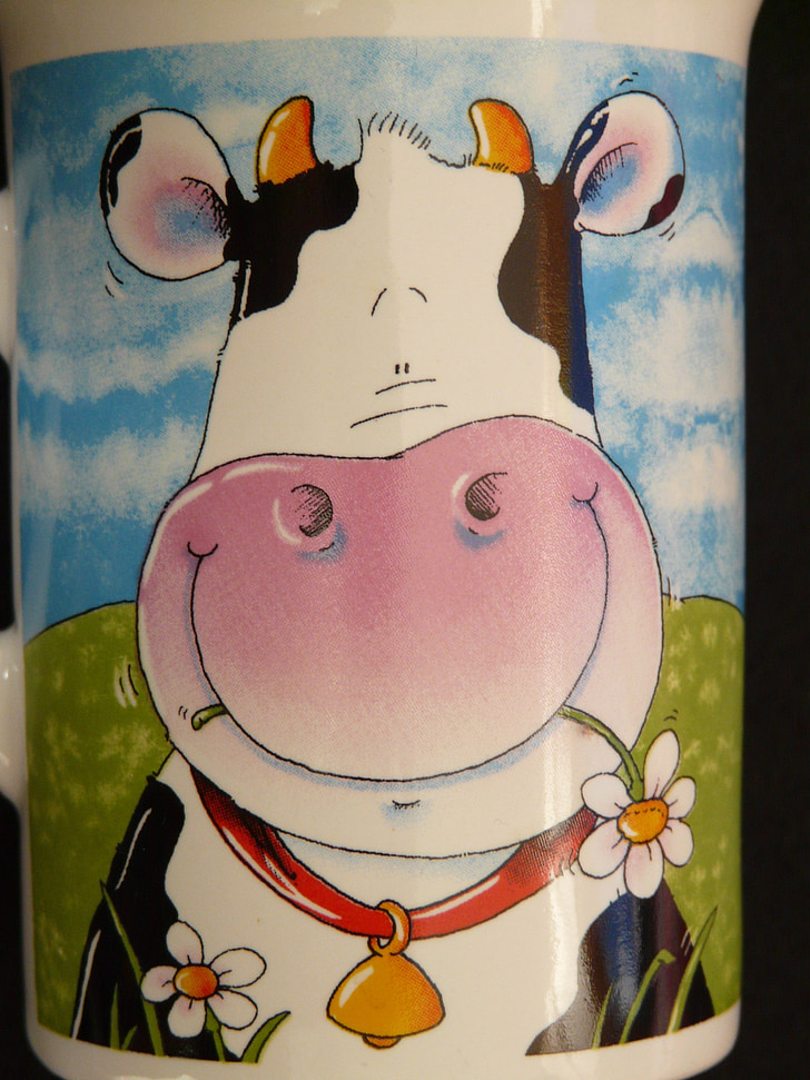cow, comic, image, cup, coffee cup, portrait