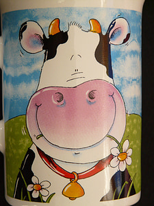 крава, комикс, изображение, купа, чаша кафе, Портрет