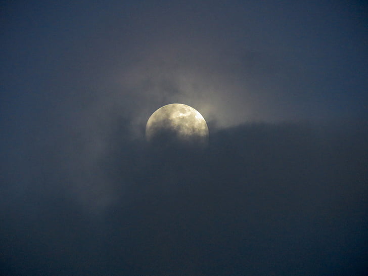 full, moon, covered, clouds, night, sky, dark