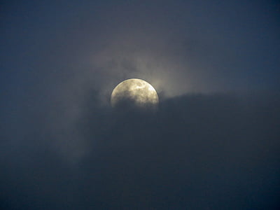 Πλήρης, φεγγάρι, που καλύπτονται, σύννεφα, διανυκτέρευση, ουρανός, σκούρο