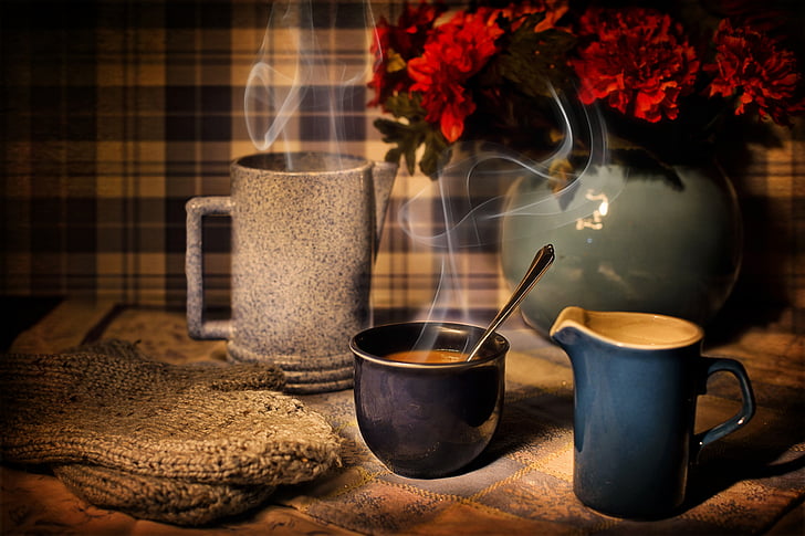 커피, 겨울, 온 정, 아늑한, 컵, 음료, 핫