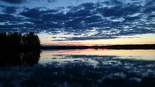 Fínsko, západ slnka, jazero, Príroda, reflexie, vody, Sky