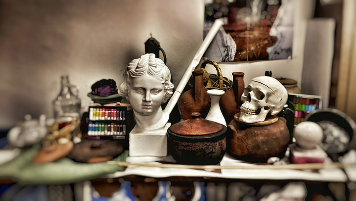 Eros, Baguio, buste, schedel, Workshop, Studio, tekening