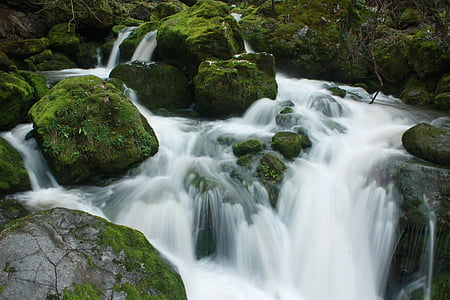Wasserfall, Milch-watter, Moos, Langzeitbelichtung, Steinen, nass, Wasser
