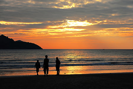 familie, Sunset, Beach, aften, silhuet, LF, min far