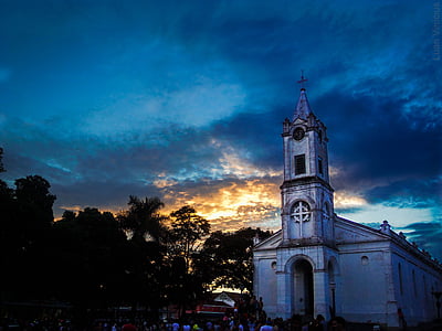 puesta de sol, final, cielo, Iglesia