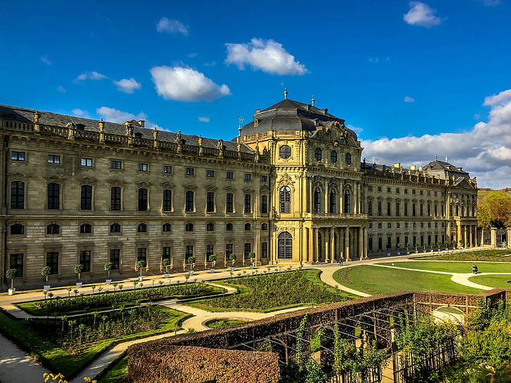 Würzburg, Residence, barock, trädgård, arkitektur, byggnad, platser av intresse