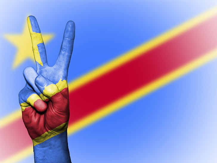 Congo, República Democrática do, paz, mão, nação, plano de fundo, Bandeira