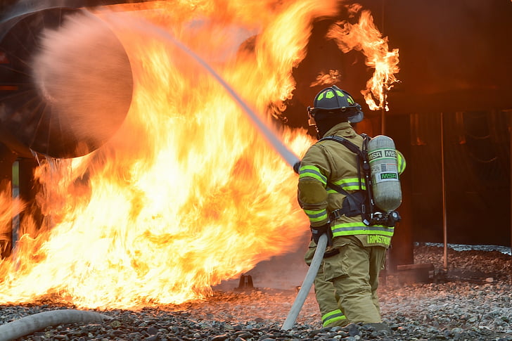 hasič, školenia, Live, oheň, kontrolované, Ochrana, nebezpečenstvo