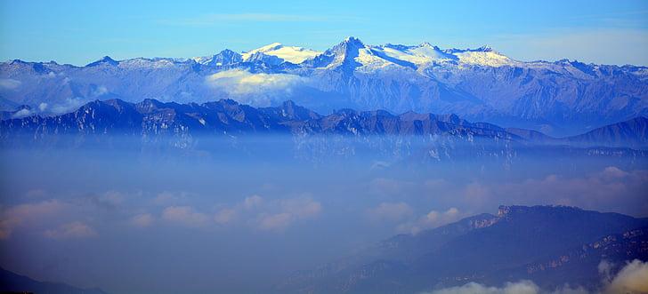 muntanyes, Adamello, neu, núvols, cel, paisatge, tapes