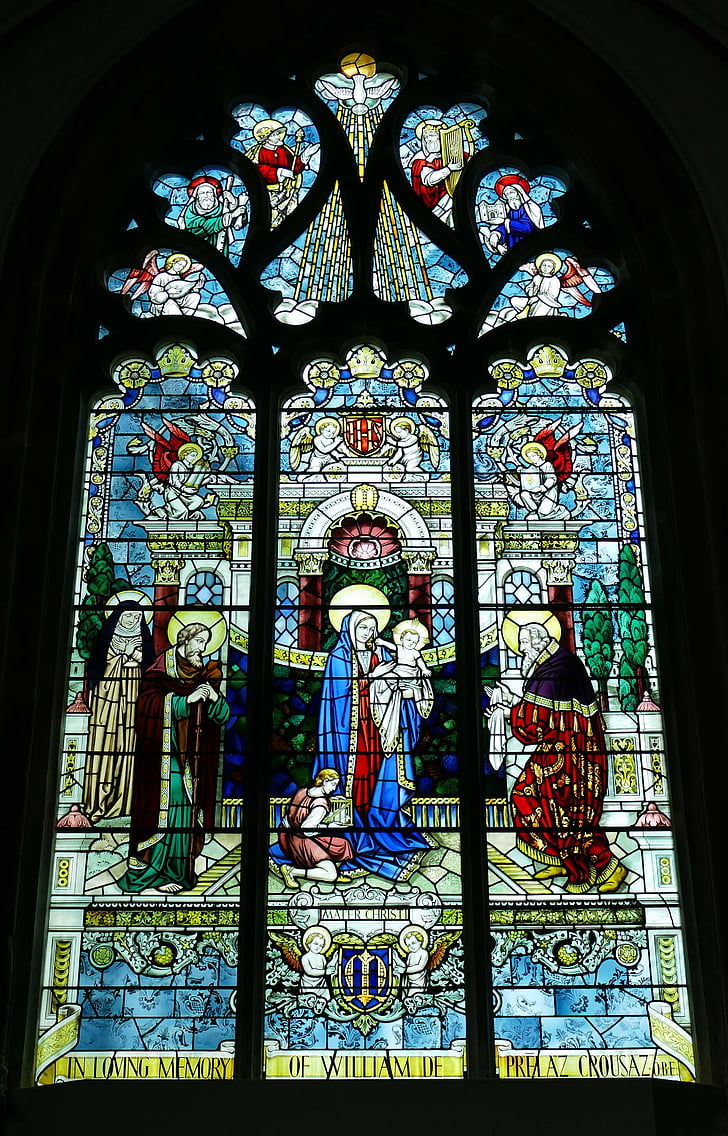 templom, ablak, templom ablak, festett üveg, kép, Anglia, Guernsey-sziget