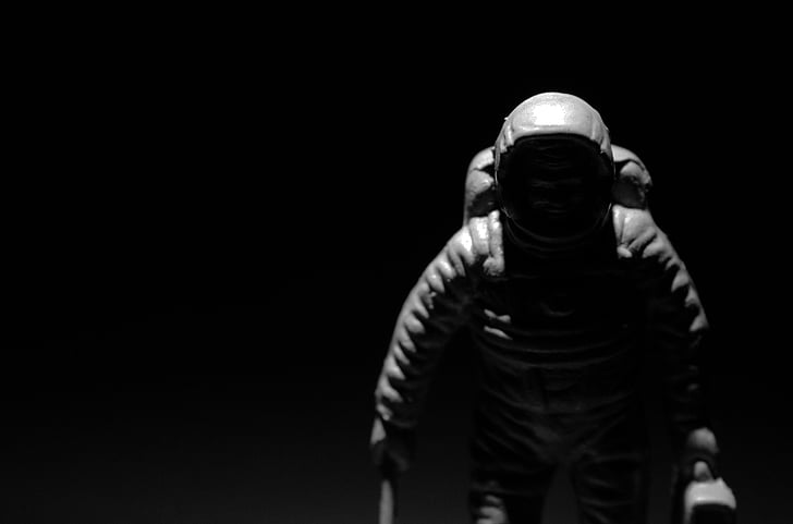 astronaut, chiaroscuro, kontrast, čierna a biela