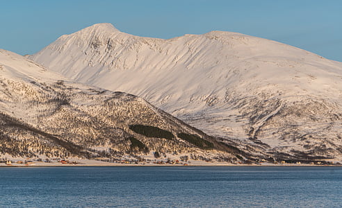 norway, fjord, snow, mountains, coast, scandinavia, landscape