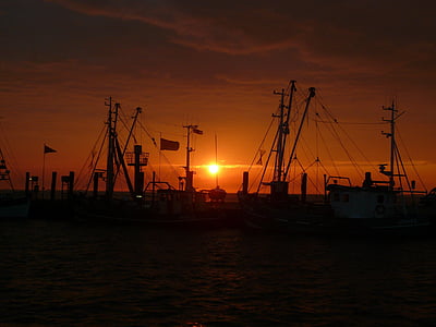 vue, coucher de soleil, mer du Nord, Nordfriesland, watts, mer des Wadden, Harbor