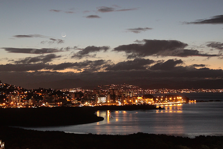 pilsēta, naktī, jūra, nakts debesis, debesis, ainava, Florianopolis