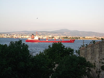 Canakkale, estret, paisatge, vermell, vaixell