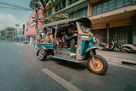 Thailand, tuktuk, veien, kjøretøy, transport, folk, passasjerer