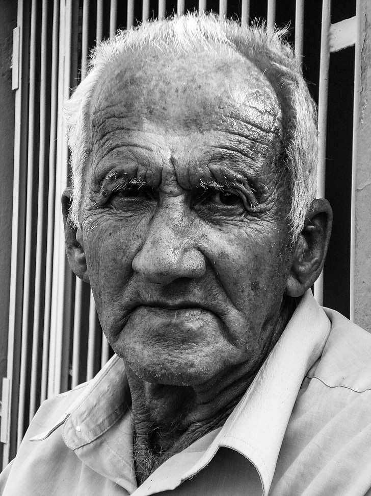 human, black and white, person, portrait, face, elderly, people