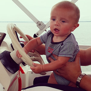 bebê, menino, de condução, barco, oceano, Golfo do México