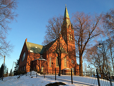 kostol, Forssa, zimné, sneh, budova, drevo
