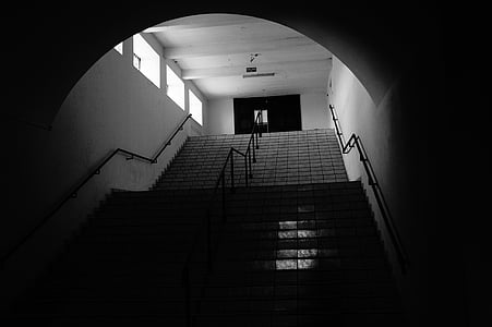 escada, escada, urbana, preto, Branco, Templo de, corrimão