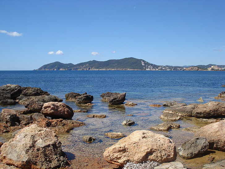 Ibiza, mar, paisaje, rocas, vacaciones, Playa, Isla