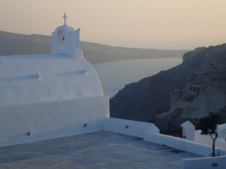 Santorini, Griekenland, Caldera, Kruis, het platform, Middellandse Zee, orthodoxe kerk