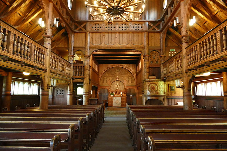 nave, interior, benches, altar, stave church, goslar-hahnenklee, old