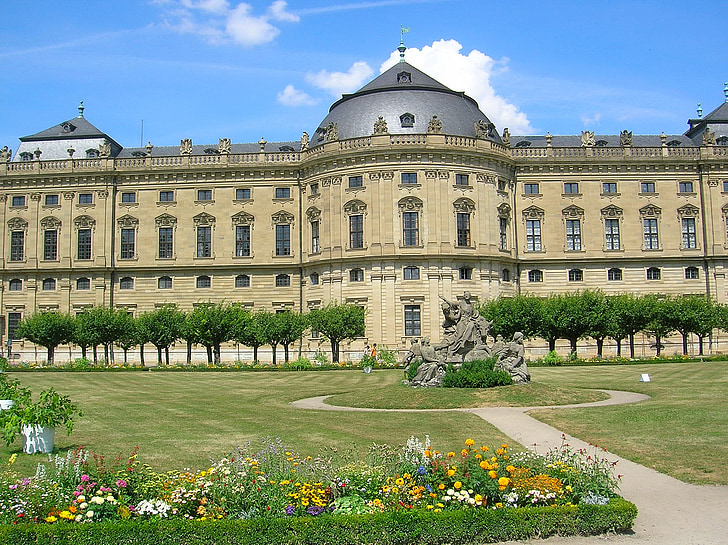 Würzburg, Residence, slott, trädgård, schweiziska franc, trädgården av residence