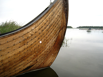 викингите лодка, Брояч, вода, лято, природата, синьо небе, мост