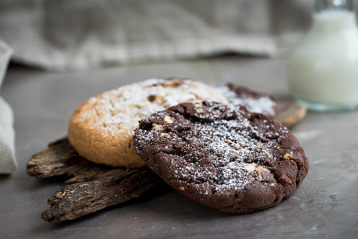 Cookies, biscuit au chocolat, cookie de noix, deux, pièce, deux pièces, délicieux