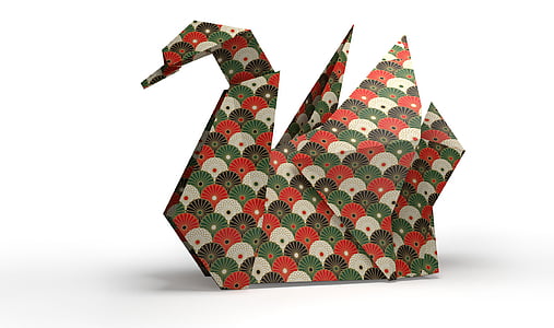 оригами, складывание бумаги, 3D, Лебедь, птица