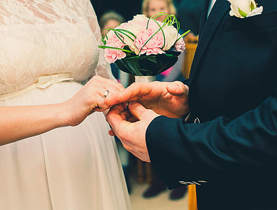 bride, groom, marriage, couple, love, romance, rings