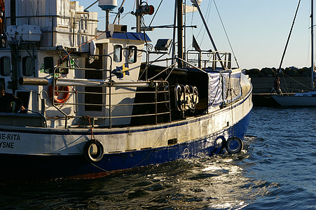 fiskekutter, fiskere, port, trawlere