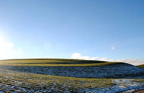 Prado, cielo, nieve, paisaje, hierba