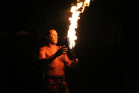danza del fuego de Hawaii, llama, Hawaii, fuego, danza, entretenimiento, hombre