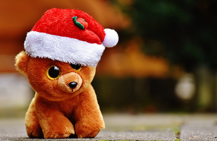 Vianoce, Teddy, medveď, Plyšák, Plyšová hračka, Santa klobúk, hračky