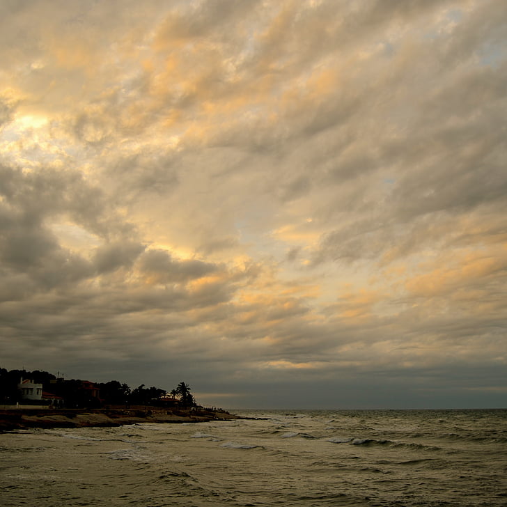 mraky, Já?, obloha, pláž, Costa, Příroda, Západ slunce